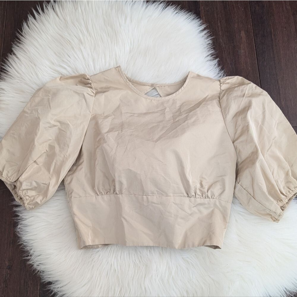 Wilfred Aritzia Duomo Elegant Beige Sand Puff Sleeve Backless Top Size 4
